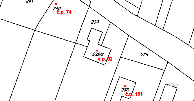 Hvozdec 92 na parcele st. 238/2 v KÚ Hvozdec u Veverské Bítýšky, Katastrální mapa