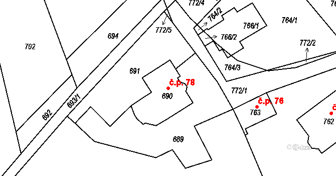 Loučky 78, Zátor na parcele st. 690 v KÚ Loučky u Zátoru, Katastrální mapa