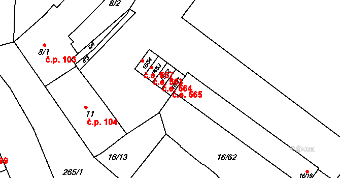 Šlapanice 565 na parcele st. 16/51 v KÚ Šlapanice u Brna, Katastrální mapa