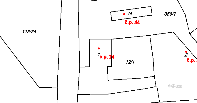 Štěpánovice 24, Výčapy na parcele st. 1 v KÚ Štěpánovice u Jaroměřic nad Rokytnou, Katastrální mapa
