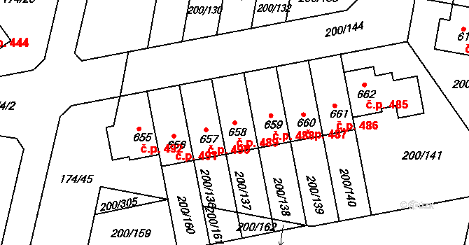 Nehvizdy 489 na parcele st. 658 v KÚ Nehvizdy, Katastrální mapa