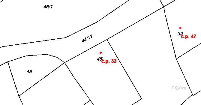 Kojetín II-Popůvky 33, Kojetín na parcele st. 45/1 v KÚ Popůvky u Kojetína, Katastrální mapa