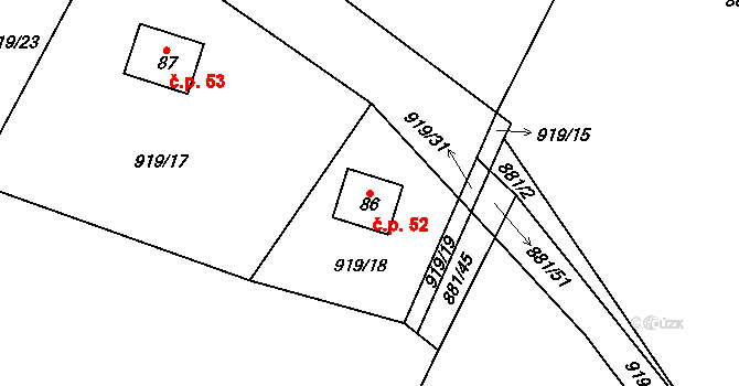 Lhota u Lysic 52 na parcele st. 86 v KÚ Lhota u Lysic, Katastrální mapa