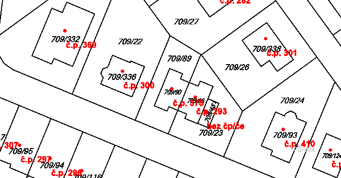 Popůvky 375 na parcele st. 709/90 v KÚ Popůvky u Brna, Katastrální mapa