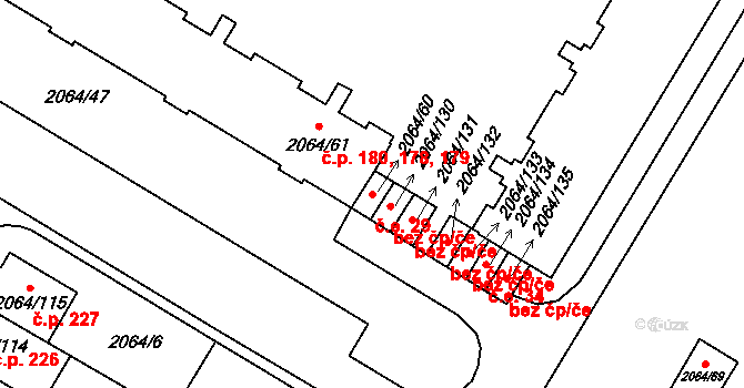 Brňany 29, Vyškov na parcele st. 2064/60 v KÚ Vyškov, Katastrální mapa