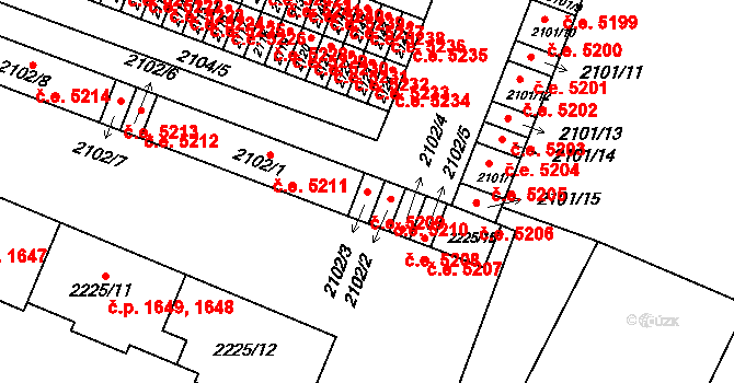 Kadaň 5209 na parcele st. 2102/3 v KÚ Kadaň, Katastrální mapa