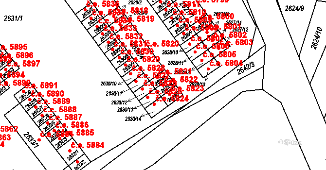 Kadaň 5822 na parcele st. 2629/6 v KÚ Kadaň, Katastrální mapa