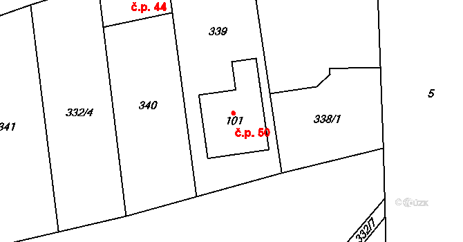 Dražetice 50, Borotice na parcele st. 101 v KÚ Dražetice II, Katastrální mapa