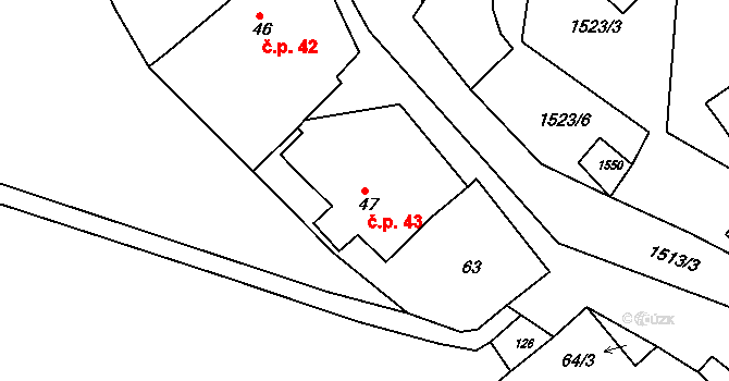 Norberčany 43 na parcele st. 47 v KÚ Norberčany, Katastrální mapa