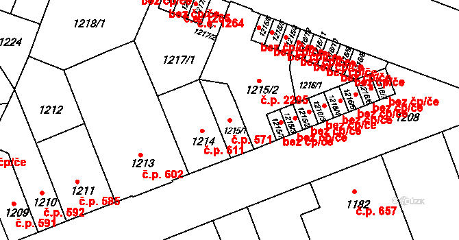 Předměstí 571, Litoměřice na parcele st. 1215/1 v KÚ Litoměřice, Katastrální mapa