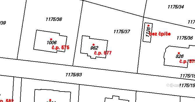 Žebrák 577 na parcele st. 962 v KÚ Žebrák, Katastrální mapa
