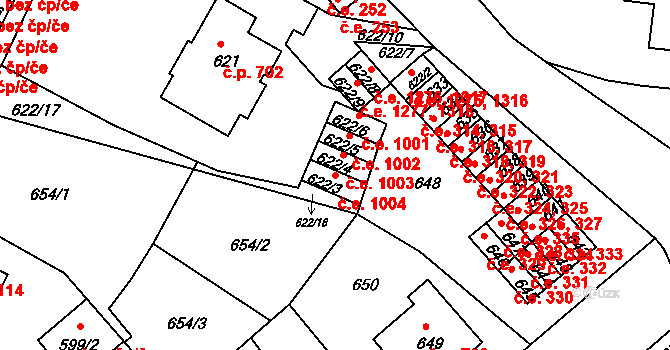 Děčín II-Nové Město 1004, Děčín na parcele st. 622/3 v KÚ Děčín, Katastrální mapa