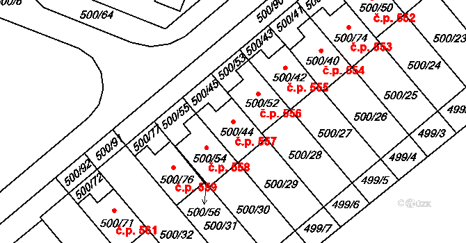 Bylnice 557, Brumov-Bylnice na parcele st. 500/44 v KÚ Bylnice, Katastrální mapa