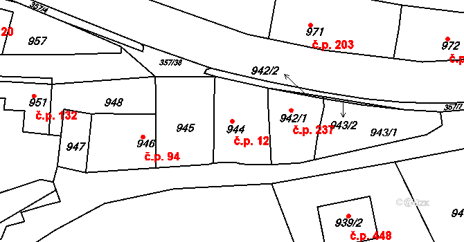 Zádveřice 12, Zádveřice-Raková na parcele st. 944 v KÚ Zádveřice, Katastrální mapa