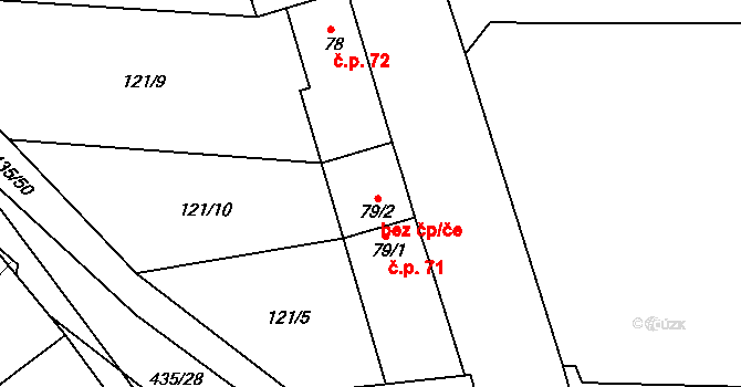 Tišice 39359824 na parcele st. 79/2 v KÚ Tišice, Katastrální mapa