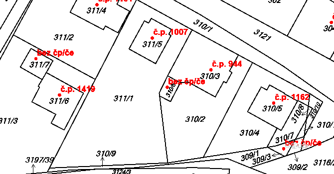 Plzeň 40232824 na parcele st. 310/6 v KÚ Bolevec, Katastrální mapa