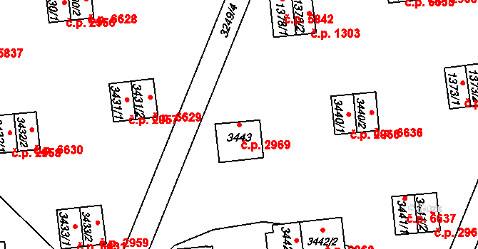 Zlín 2969 na parcele st. 3443 v KÚ Zlín, Katastrální mapa