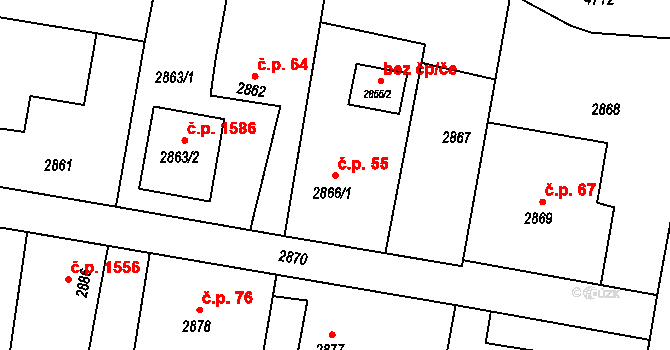 Dvořisko 55, Kravaře na parcele st. 2866/1 v KÚ Kravaře ve Slezsku, Katastrální mapa