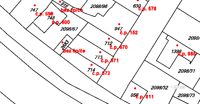 Kateřinky 671, Opava na parcele st. 713 v KÚ Kateřinky u Opavy, Katastrální mapa