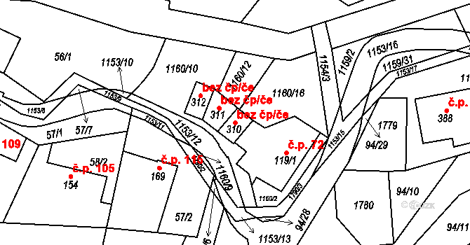 Vlčková 45903824 na parcele st. 310 v KÚ Vlčková, Katastrální mapa