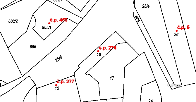 Buchlovice 276 na parcele st. 16 v KÚ Buchlovice, Katastrální mapa
