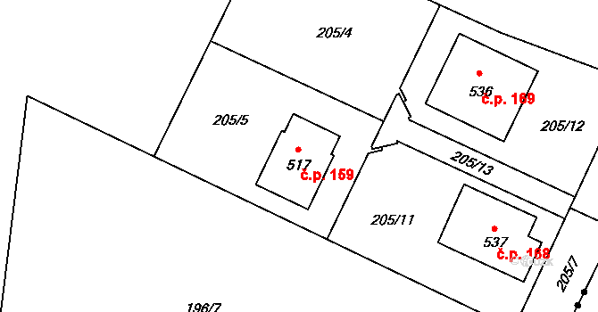 Byškovice 159, Neratovice na parcele st. 517 v KÚ Byškovice, Katastrální mapa