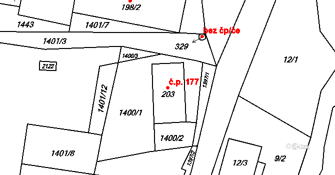 Dolní Boříkovice 177, Králíky na parcele st. 203 v KÚ Dolní Boříkovice, Katastrální mapa