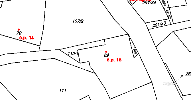 Velká Skrovnice 15 na parcele st. 69 v KÚ Velká Skrovnice, Katastrální mapa