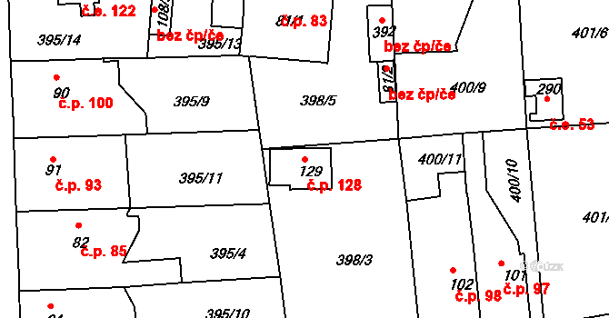 Mlékojedy 128, Neratovice na parcele st. 129 v KÚ Mlékojedy u Neratovic, Katastrální mapa