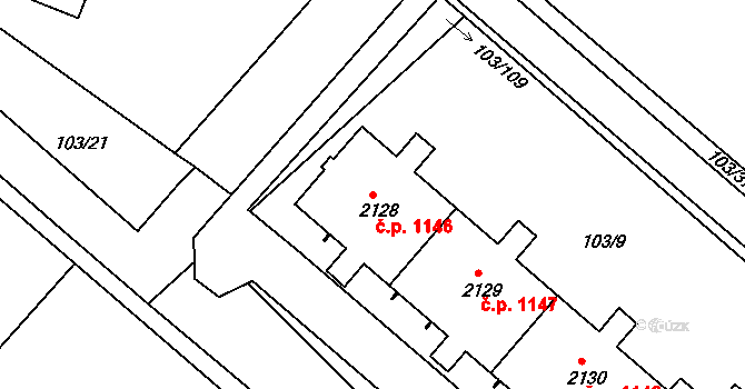Neratovice 1146 na parcele st. 2128 v KÚ Neratovice, Katastrální mapa