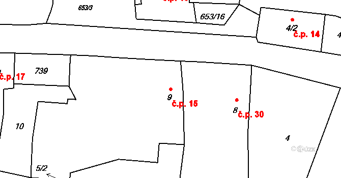 Stanětice 15, Zahořany na parcele st. 9 v KÚ Stanětice, Katastrální mapa