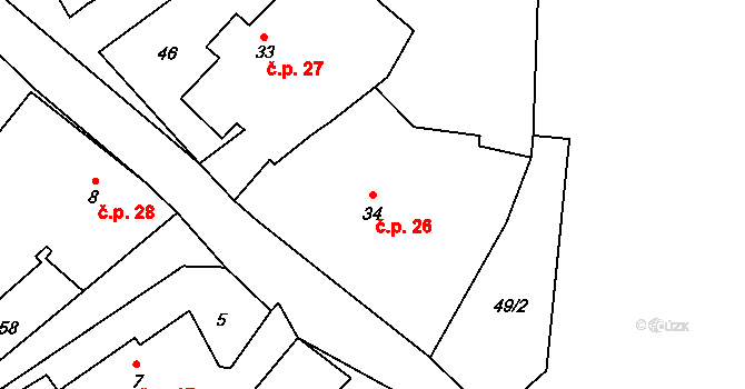 Defurovy Lažany 26, Chanovice na parcele st. 34 v KÚ Defurovy Lažany, Katastrální mapa