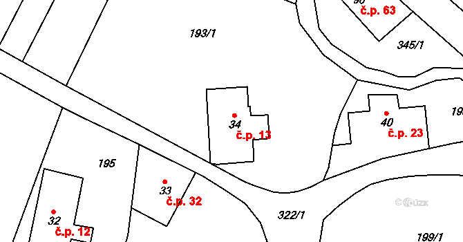 Machovská Lhota 13, Machov na parcele st. 34 v KÚ Machovská Lhota, Katastrální mapa