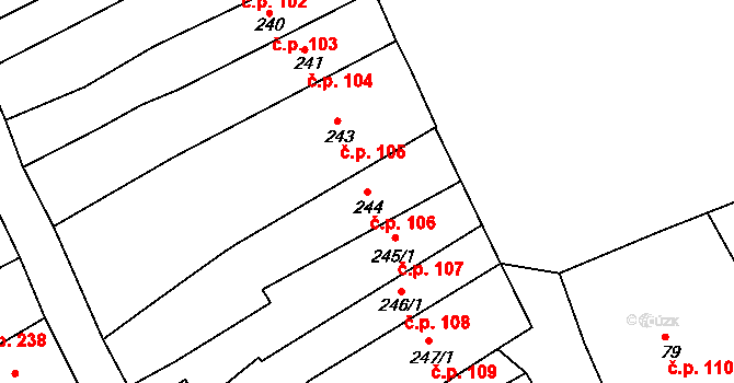 Broumov 106 na parcele st. 244 v KÚ Broumov, Katastrální mapa