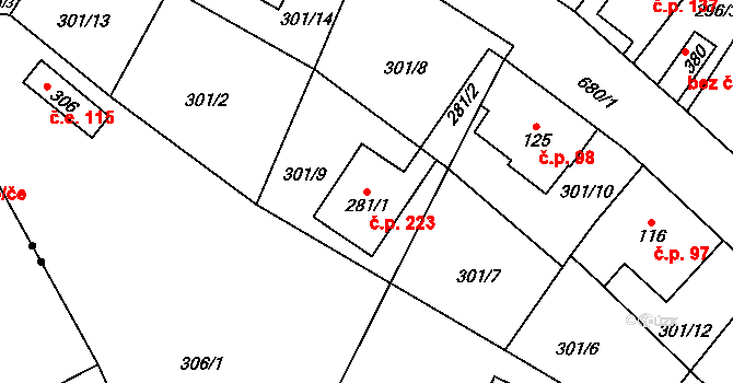 Velký Dřevíč 223, Hronov na parcele st. 281/1 v KÚ Velký Dřevíč, Katastrální mapa