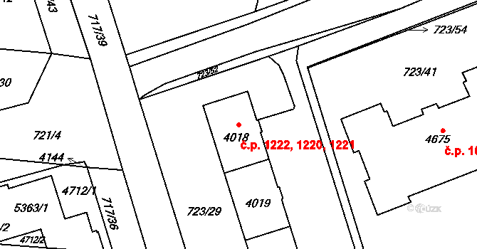 Bílé Předměstí 1220,1221,1222, Pardubice na parcele st. 4020 v KÚ Pardubice, Katastrální mapa