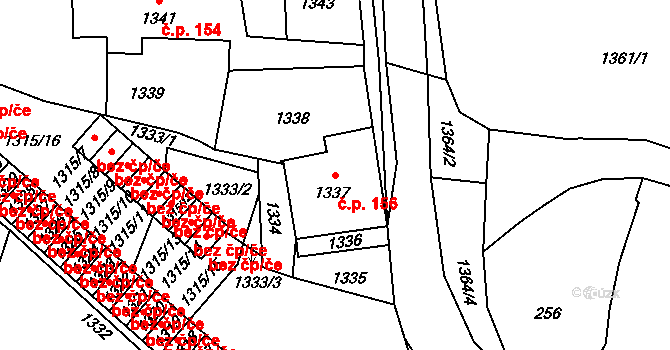 Mohelnice 156 na parcele st. 1337 v KÚ Mohelnice, Katastrální mapa