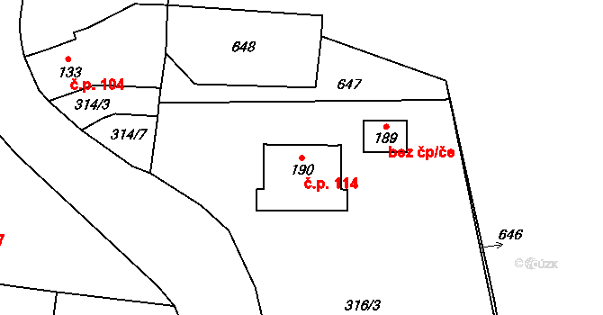 Beřovice 114 na parcele st. 190 v KÚ Beřovice, Katastrální mapa