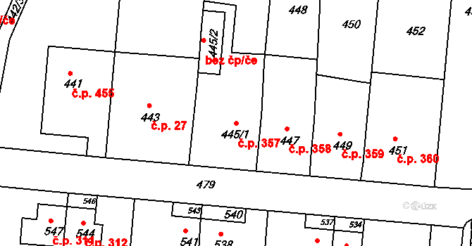 Šenov u Nového Jičína 357 na parcele st. 445/1 v KÚ Šenov u Nového Jičína, Katastrální mapa