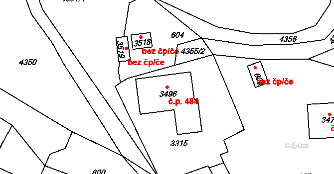 Radiměř 484 na parcele st. 3496 v KÚ Radiměř, Katastrální mapa