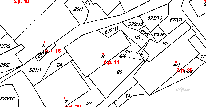 Mysletín 11 na parcele st. 8 v KÚ Mysletín, Katastrální mapa