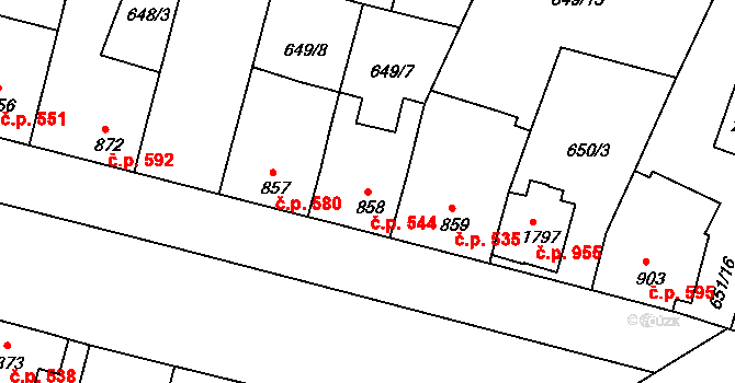 Vodňany II 544, Vodňany na parcele st. 858 v KÚ Vodňany, Katastrální mapa