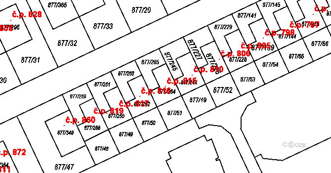 Hostavice 815, Praha na parcele st. 877/264 v KÚ Hostavice, Katastrální mapa