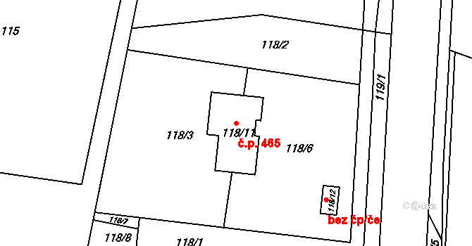 Chotěbuz 465 na parcele st. 118/11 v KÚ Chotěbuz, Katastrální mapa