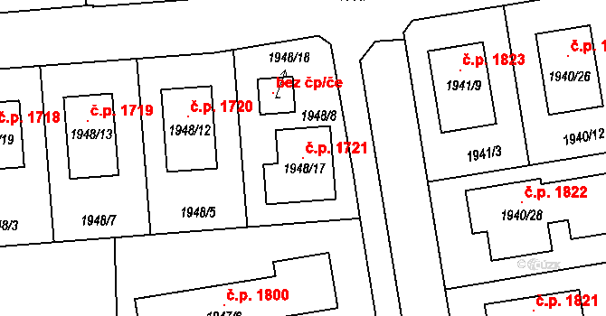 Holešov 1721 na parcele st. 1948/17 v KÚ Holešov, Katastrální mapa