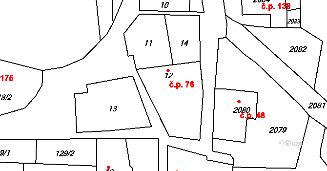 Šubířov 76 na parcele st. 12 v KÚ Šubířov, Katastrální mapa