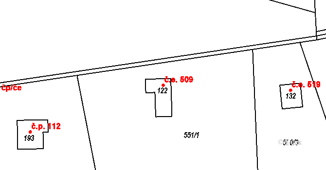Hamry 509, Plumlov na parcele st. 122 v KÚ Hamry, Katastrální mapa