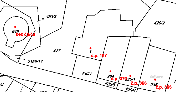 Lišov 197 na parcele st. 1 v KÚ Lišov, Katastrální mapa