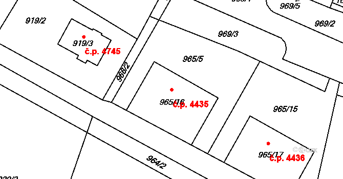 Vrkoslavice 4435, Jablonec nad Nisou na parcele st. 965/16 v KÚ Vrkoslavice, Katastrální mapa