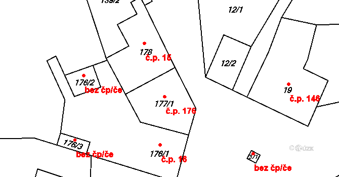 Rožďalovice 176 na parcele st. 177/1 v KÚ Rožďalovice, Katastrální mapa